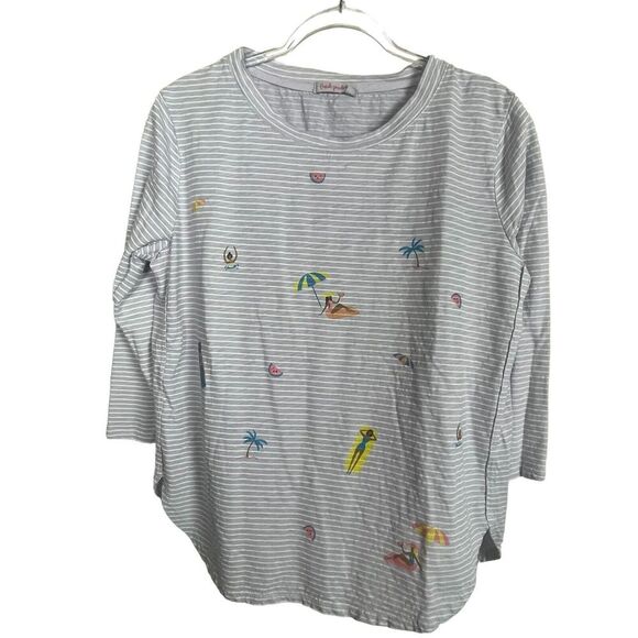 Fresh Produce 3/4 Sleeve Tunic Gray White‎ Striped Beach Women's size M - Picture 1 of 6